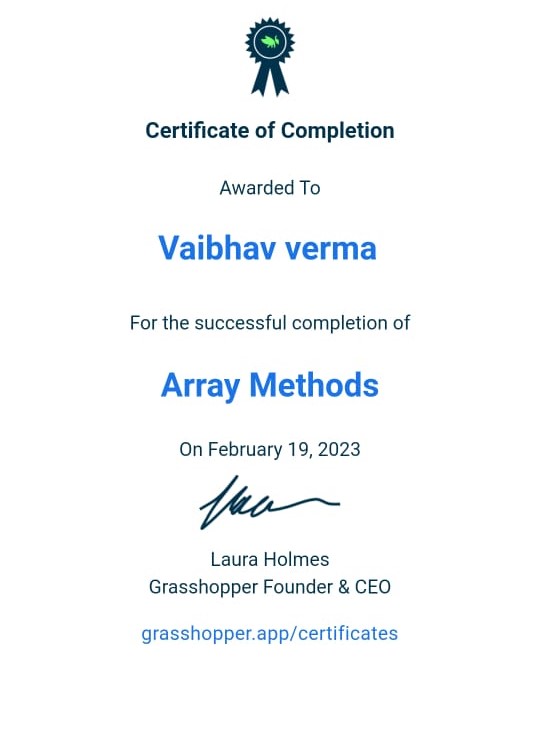 Certificate in Array Methods